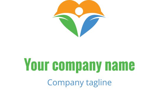 Colorful heart logo design with green and blue leaves