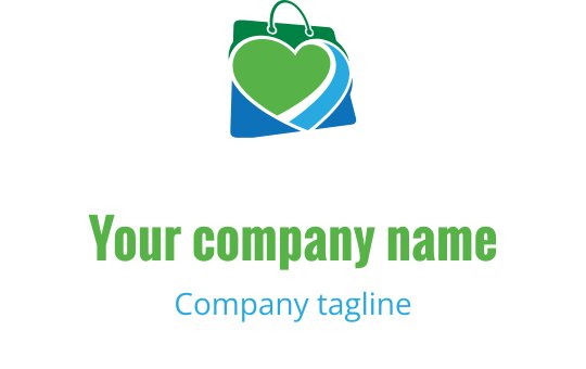 Creative heart logo design featuring green and teal shopping elements
