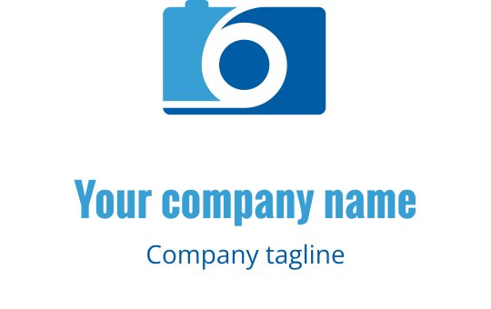 Modern teal and blue logo design featuring a stylized camera shape