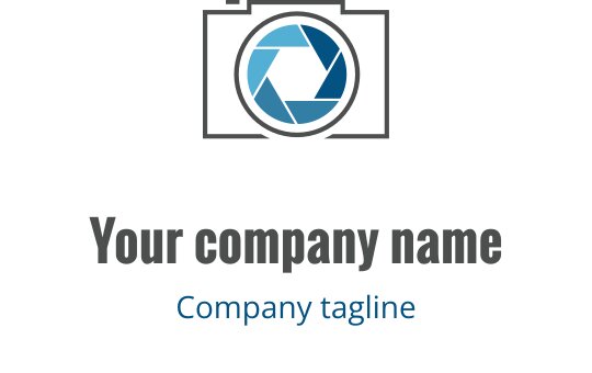 Modern logo design featuring a stylized camera lens in gray and teal
