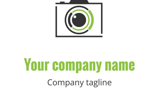 Modern lime green logo design featuring a stylized camera lens