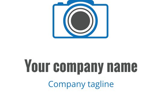 Teal and gray logo design featuring a stylized camera lens