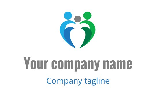 Colorful logo design featuring three abstract figures in a heart shape