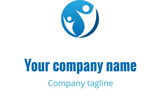 Modern blue logo design featuring two abstract figures in a circular shape
