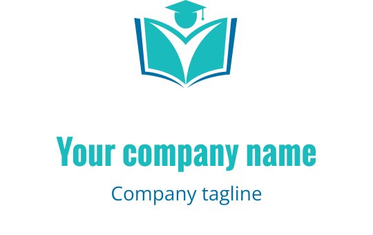 Modern logo design featuring an open book and graduation cap in teal