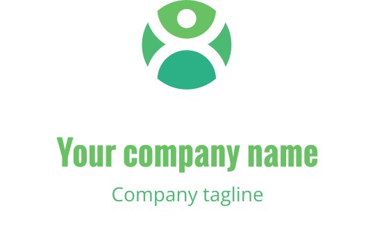 Modern green logo design featuring a circular figure with rounded shapes