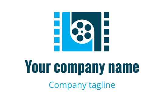 Modern logo design featuring a film reel and stylized film strips