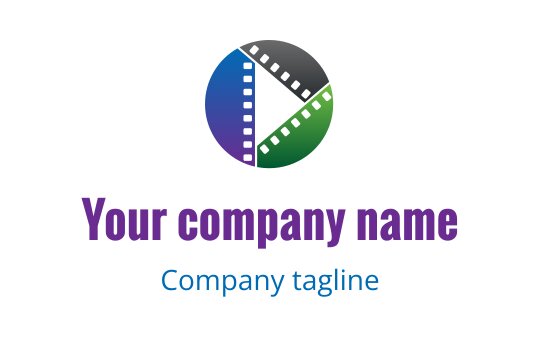 Colorful circular logo design with film strip segments in blue, green, and black