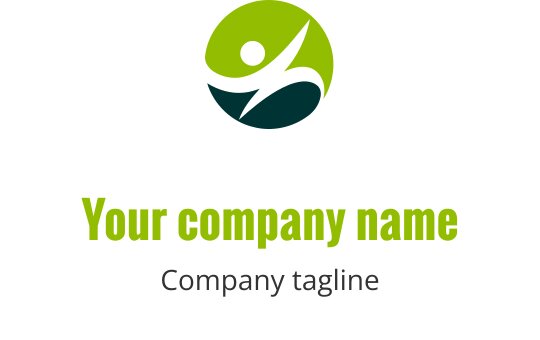 Dynamic logo design featuring a green circular shape with a figure in motion