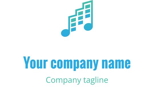 Vibrant logo design featuring overlapping music notes in cyan and blue