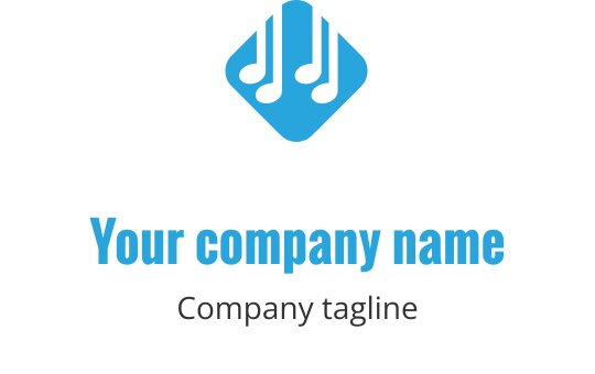 Creative blue logo design featuring stylized sound waves and musical notes
