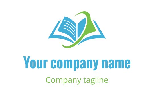 Open book logo design with blue and green accents