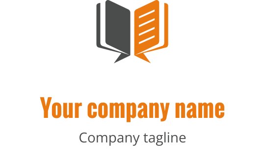 Modern logo design featuring an open book in gray and orange