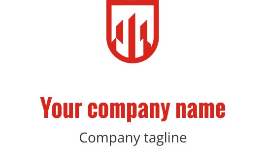 Modern red logo design featuring a stylized building silhouette
