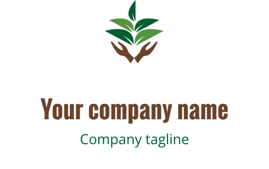 Modern logo design featuring hands nurturing green leaves