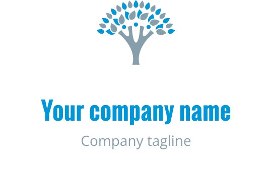 Modern tree logo design with blue leaves and a gray trunk