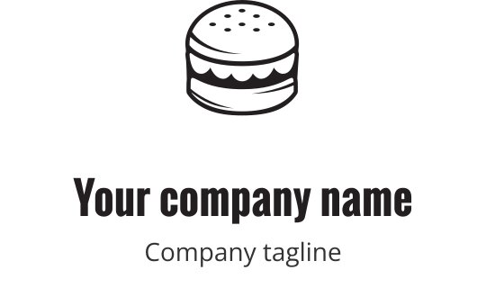 Bold black logo design featuring a stylized burger with layered elements