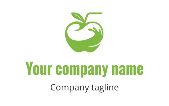 Modern green apple logo design with a hand and leaf elements