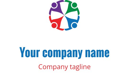 Colorful logo design featuring interconnected figures in purple, green, red, and teal
