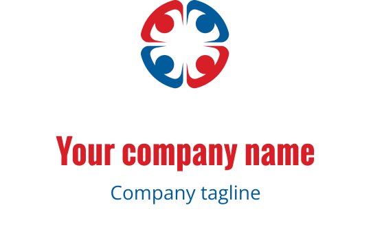 Colorful logo design featuring interlocking red and blue hands