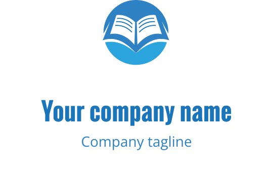 Modern blue logo design featuring an open book and circular background