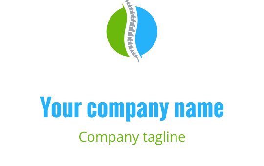 Modern logo design featuring a green and blue circular shape with a spine element