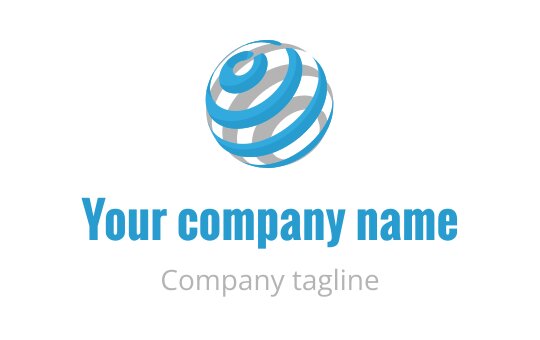Modern blue and white globe logo design with curved stripes