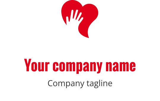 Heart logo design featuring a hand in red and black