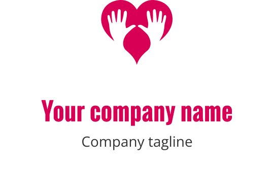 Heart logo design featuring hands in pink and black colors