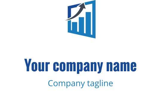 Modern blue logo design featuring a bar graph and upward arrow