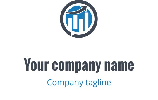 Modern logo design featuring a circular chart and upward arrow in blue