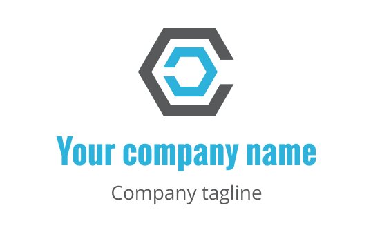 Modern hexagonal logo design featuring a blue and gray geometric shape