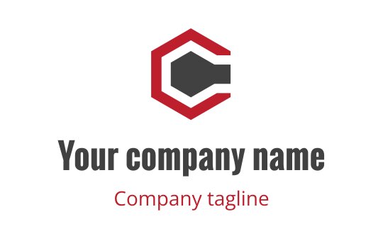 Modern hexagonal logo design with a bold red outline and gray accents