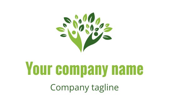 Modern logo design featuring a green tree with human figures and leaves