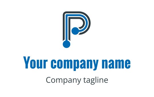 Modern blue and gray logo design featuring a stylized letter P
