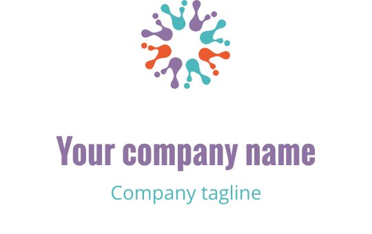 Colorful logo design featuring abstract shapes radiating from a central point