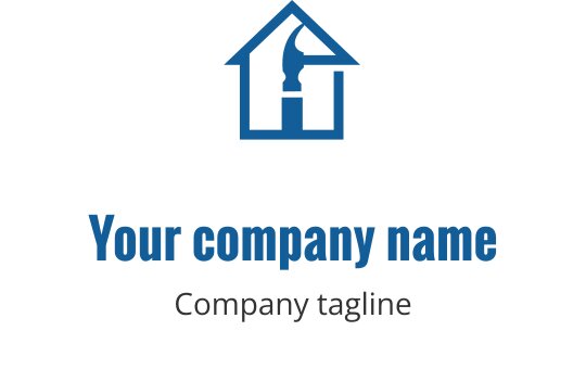 Modern blue house logo design with a paintbrush and roof outline