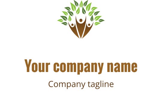Modern logo design featuring a tree with human figures and green leaves