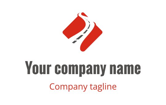 Dynamic logo design featuring a red road and abstract shapes