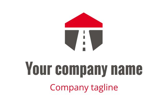 Modern logo design featuring a red roof and road elements