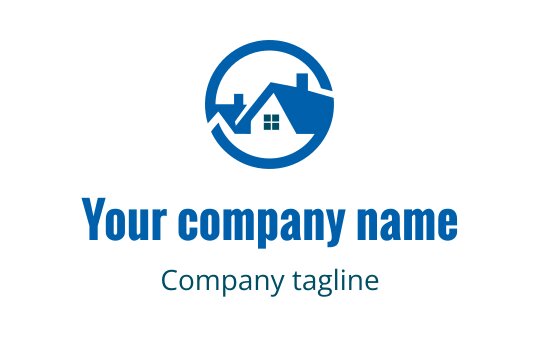 Modern blue logo design featuring a house within a circular outline