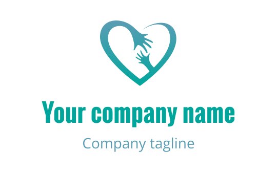 Heart-shaped logo design featuring two hands in teal tones