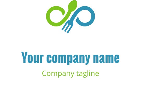 Modern logo design featuring a fork and spoon in green and blue