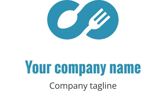 Modern blue logo design featuring a fork and spoon intertwined