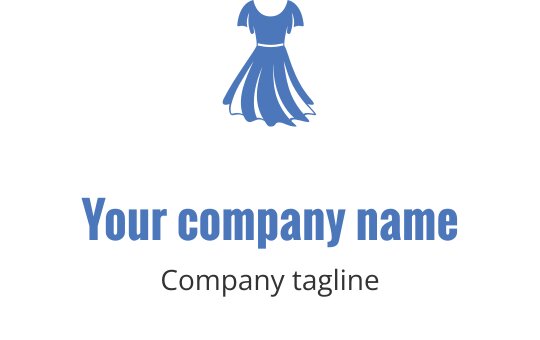 Stylish blue dress logo design with flowing fabric details