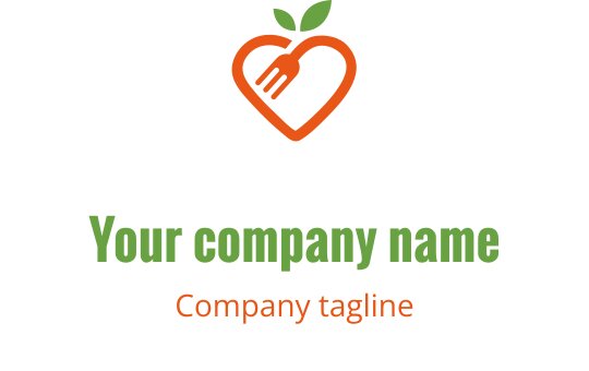 Heart-shaped logo design with a fork and green leaves
