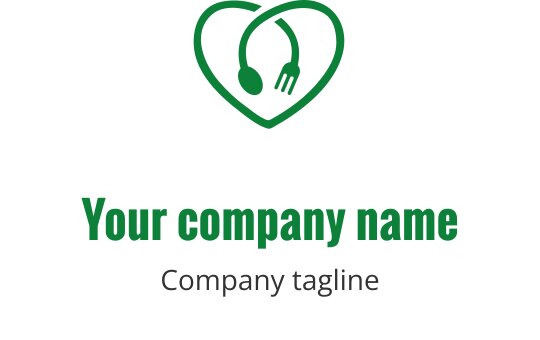 Heart-shaped logo design featuring a fork and spoon in green