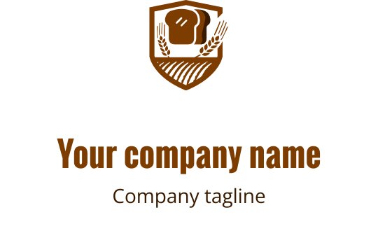 Shield-shaped logo design featuring a loaf of bread and wheat stalks