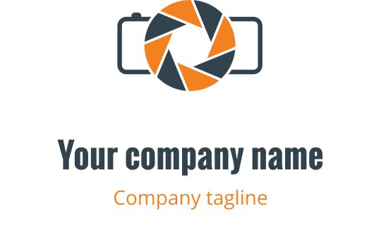 Minimalist logo design featuring a green and orange camera outline