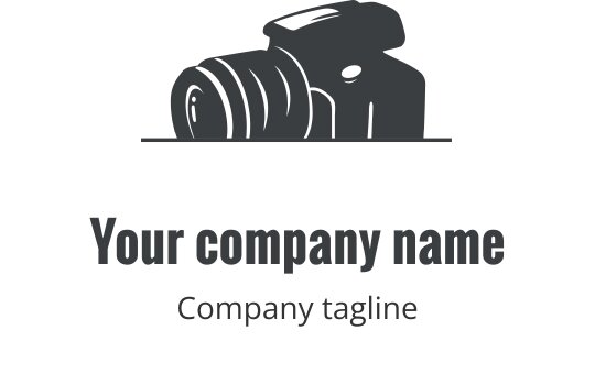 Realistic gray camera logo design with detailed lens and body features